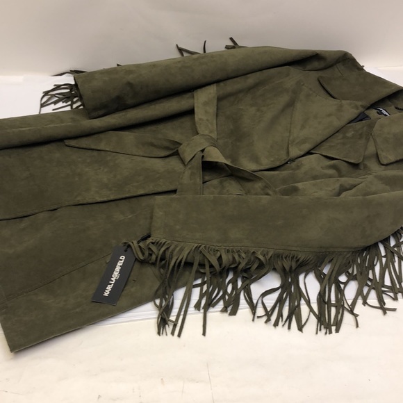 Karl Lagerfeld Olive Jacket Suede Coat Small New - Picture 15 of 16